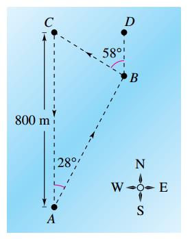 Chapter 3.1, Problem 7ECP, On a small lake, you swim from point A to point B at a bearing of N28E, then to point C at a bearing 