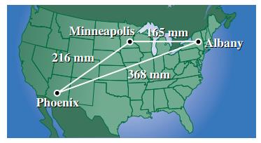 Chapter 3.2, Problem 50E, Navigation On a map, Minneapolis is 165 millimeters due west of Albany, Phoenix is 216 millimeters 