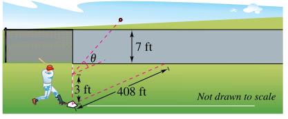 Chapter 6.6, Problem 93E, Path of a Baseball The center field fence in a baseball stadium is 7 feet high and 408 feet from , example  2