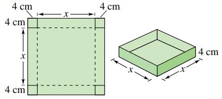 Chapter 1.4, Problem 108E, Geometry You construct an open box from a square piece of material by cutting four-centimeter 