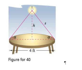 Chapter 4.7, Problem 40E, Illumination A light source is located over the center of a circular table of diameter 4 feet (see 