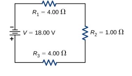 Chapter 10, Problem 35P, Consider the circuit shown below. The terminal voltage of the battery is V = 18.00 V. (a) Find the 