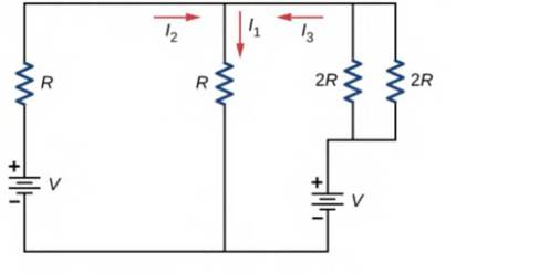Chapter 10, Problem 43P, Consider the circuit shown below. Write equations for the three currents in terms of R and V. 