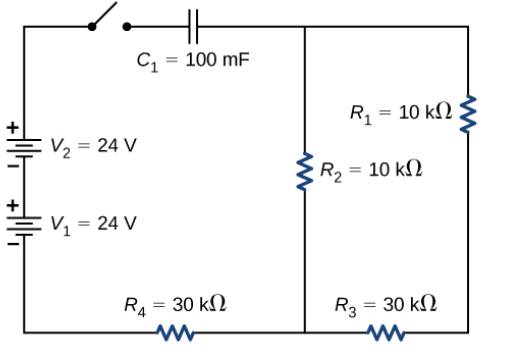 Chapter 10, Problem 93CP, Consider the circuit below.(a) What is the RC time constant of the circuit? (b) What is the initial 