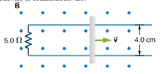 Chapter 13, Problem 45P, The rod shown below moves to the right on essentially zero-resistance rails at a speed v=3.0m/s . If 