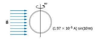 Chapter 13, Problem 70AP, A circular loop of wire of radius 10 cm is mounted on a vertical shaft and rotated at a frequency of 