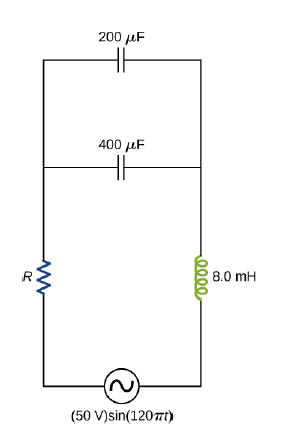 Chapter 15, Problem 55AP, What is the resistance R in the circuit shown below if the amplitude of the ac through the inductor 