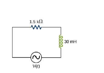 Chapter 15, Problem 62CP, A 1.5k resistor and 30-mH inductor are connected in series, as below, across a120-V(rms)ac power 