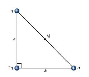 Chapter 5, Problem 114AP, What is the electric field at the midpoint M of the hypotenuse of the triangle shown below? 