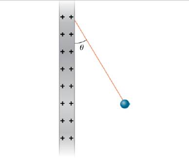 Chapter 5, Problem 95P, Shown below is a small sphere of mass 0.25 g that carries a charge of 9.01010 C. The sphere is 