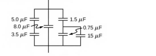 Chapter 8, Problem 37P, Find the net capacitance of the combination of series and parallel capacitors shown below. 