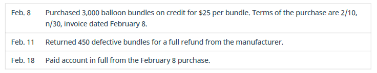 Chapter 6, Problem 17EB, Record journal entries for the following purchase transactions of Balloon Depot. 