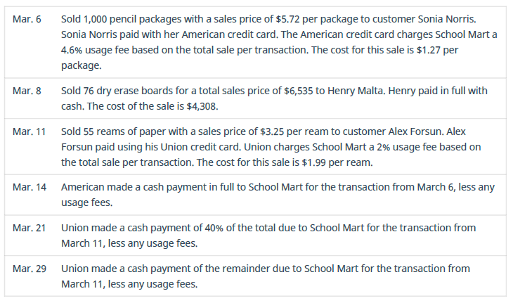 Chapter 9, Problem 3PB, Prepare journal entries for the following transactions from School Mart. 